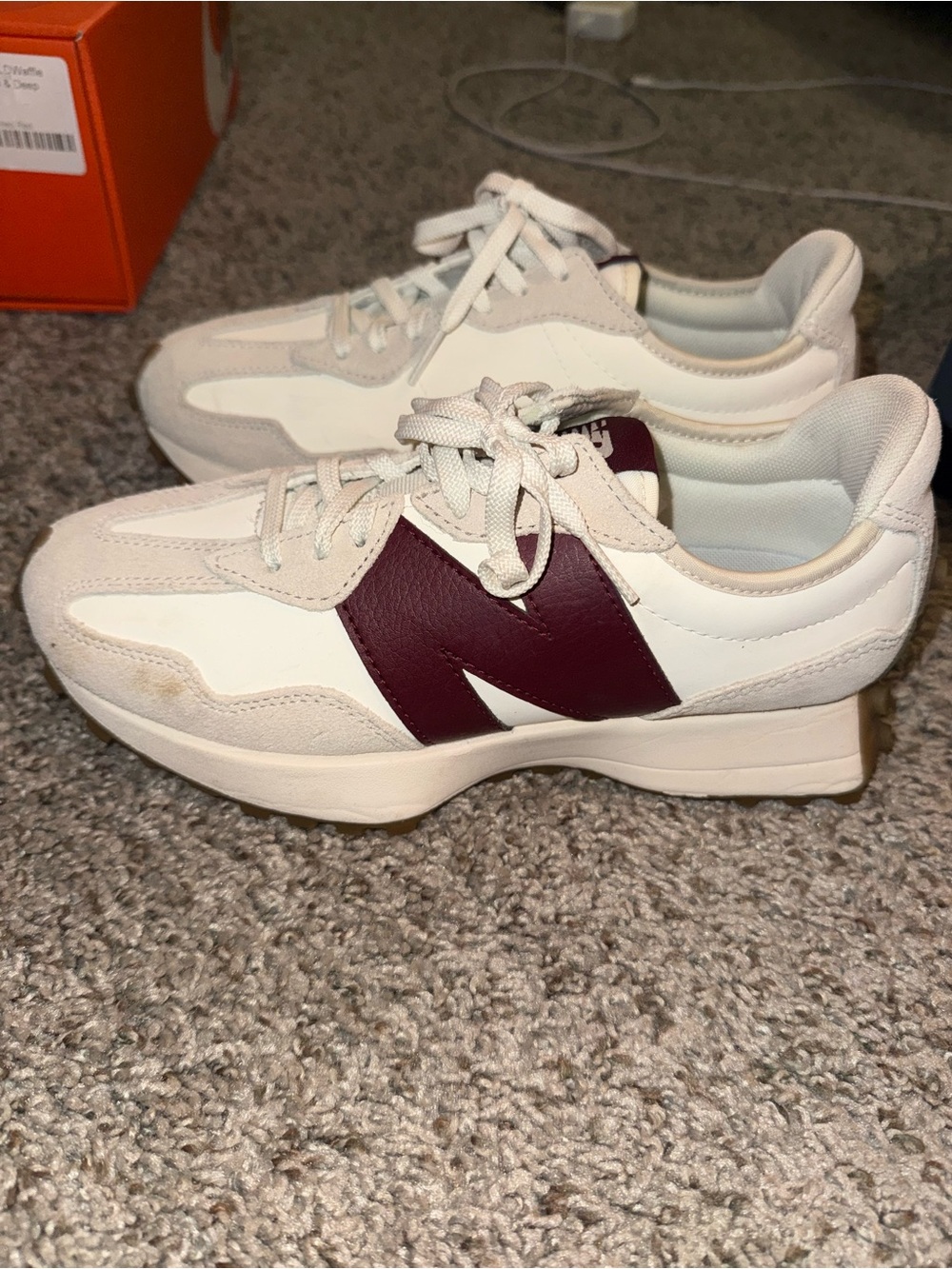 New Balance Women's White and Burgundy 327 Sneakers